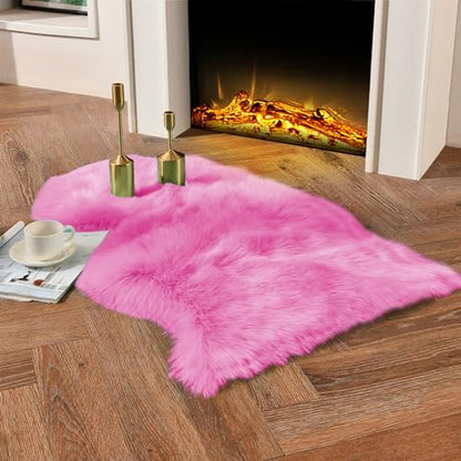 duduta Hot Pink Faux Sheepskin Rug 2x3 ft, Fluffy Fur Seat Chair Covers - color: Hot Pink, size: 2' x 3' (Oval)