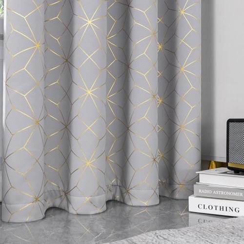 Beauoop Grey Gold 100% Blackout Curtains for Bedroom 50x63 2 Panels - color: Grey/Gold, size: 50"W x 63"L (Pack of 2)