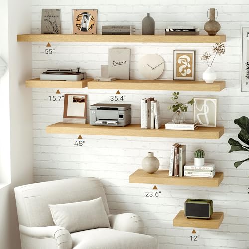 Vivelove 12 Inch Deep Floating Shelves,48 X 12 Inches, Oak, Set of 2 - color: Oak, size: 48”wx12”dx1.5”h