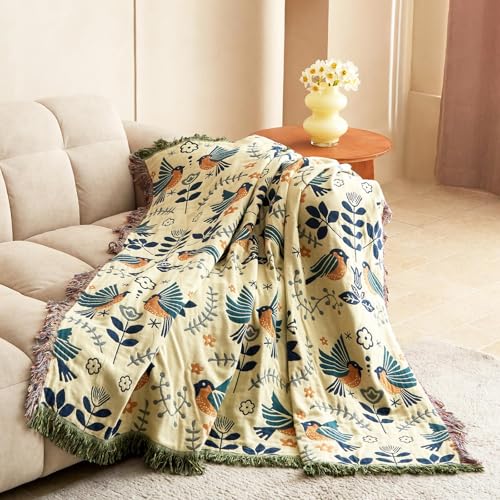 LUTBM Boho Throw Blanket for Couch 50"x60", 100% Cotton Soft Bed Blankets - color: Animal-bird-a, size: 50"×60"