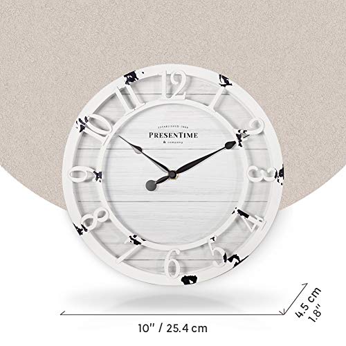 Presentime 10" Farmhouse Series Wall Clock - color: Antique Distressed White, size: 10 inch