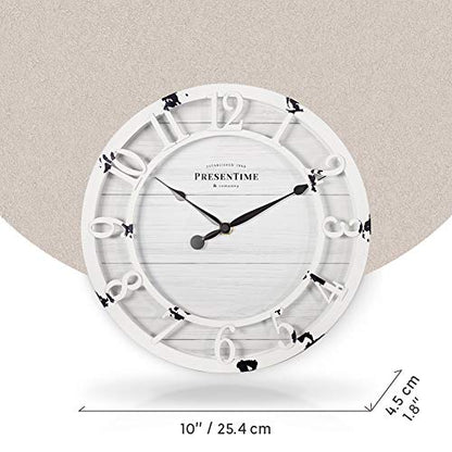 Presentime 10" Farmhouse Series Wall Clock - color: Antique Distressed White, size: 10 inch