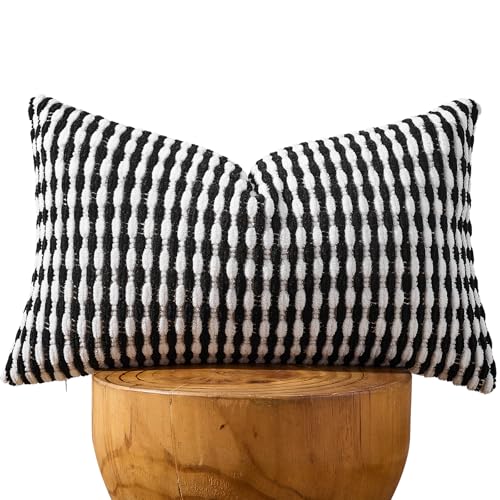 AmHoo Boho Chenille Pillow Cover,12 x 20-Inch Black - color: Black, size: 20" x 12" (Pack of 1)