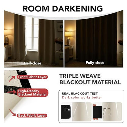 Deconovo Curtains for Living Room, Pattern Blackout Curtains 54 Inches Long - color: Silver Line-light Beige, size: 42"W x 54"L (Pack of 2)