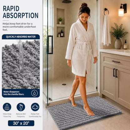 Yimobra Bathroom Rug Set 3 Piece, Super Water Absorbent Bath Mat Set, Grey - color: Grey, size: 24"x17" + 24"x20" + 30"x20"