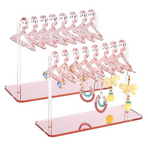 PH PandaHall 2 Sets Acrylic Earring Holder, Coat Hanger Jewelry Display Dangle Earring Hanging Organizer Acrylic Ear Studs Display Rack for Retail Show Personal Exhibition, 2.3x4.6x5.9inch - color: Pink
