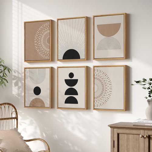 6 Piece Framed Boho Modern Neutral Wall Art for Living Room, 11x14 Inch - color: Neutral