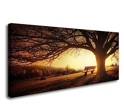 Muolunna Wall Art Decor Canvas Print Picture Big Trees in Sunset 1 Panel Golden Sunset Forest Natural Landscape Painting Artwork for Living Room Bedroom Office Home Wall Decor Framed Ready to Hang - color: Yellow, size: 48"L x 24"W