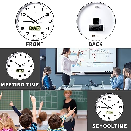TIMESS 14-Inch Non-Ticking Analog Wall Clock with LCD Display, Black - color: Black, size: 14 Inch