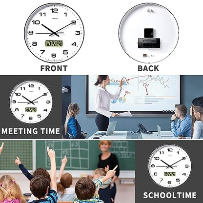 TIMESS 14-Inch Non-Ticking Analog Wall Clock with LCD Display, Black - color: Black, size: 14 Inch