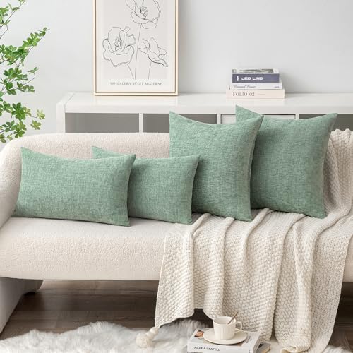 MIULEE Soft Chenille Throw Pillow Covers Greyish Green 16x16 Pack of 2 - color: Greyish Green, size: 16" x 16" (Pack of 2)