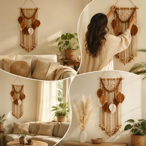HLiikuikin Leaf Macrame Wall Hanging Boho Tapestry Wall Decor