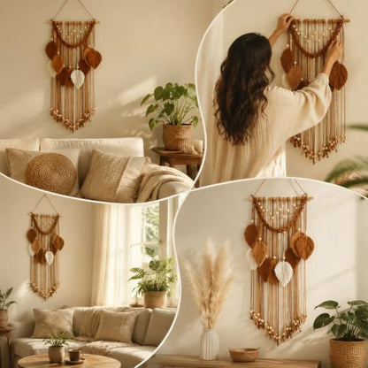 HLiikuikin Leaf Macrame Wall Hanging Boho Tapestry Wall Decor