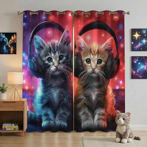 Cute Cat Curtains for Bedroom, Funny Kitty Print Blackout Window Curtains for Living Room, Thermal Insulated Drapes for Girls Boys Kids Nursery Kitchen, Gifts for Cat Lovers, 72 x 63 Inch - color: Kitten_02, size: 72"W x 63"L (Pack of 1)