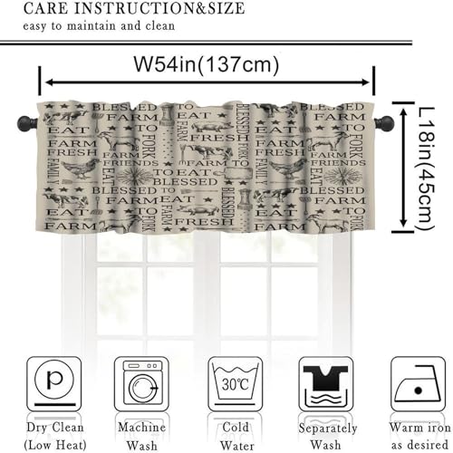 Farmhouse Valance Curtains for Kitchen, Rustic Farm Animal Chicken Cow Pig Pattern Rod Pocket Window Curtain Valances for Living Room Dinning Room 1 Panel, 54x18 Inch - color: Farm-5
