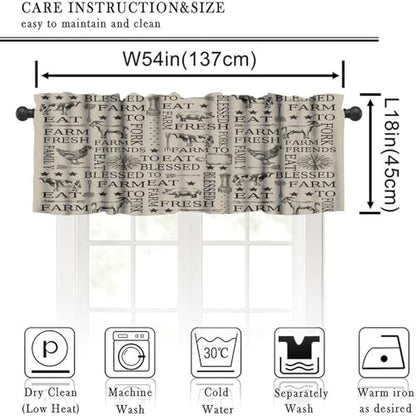 Farmhouse Valance Curtains for Kitchen, Rustic Farm Animal Chicken Cow Pig Pattern Rod Pocket Window Curtain Valances for Living Room Dinning Room 1 Panel, 54x18 Inch - color: Farm-5