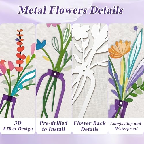 Embewhis Wall Decor Metal Flowers 3pcs, Rustic Farmhouse Flower Sculptures, 13.7" Wall Art Decor, Drill-Free Install Option for Living Room, Kitchen, Bedroom & Bathroom - size: N