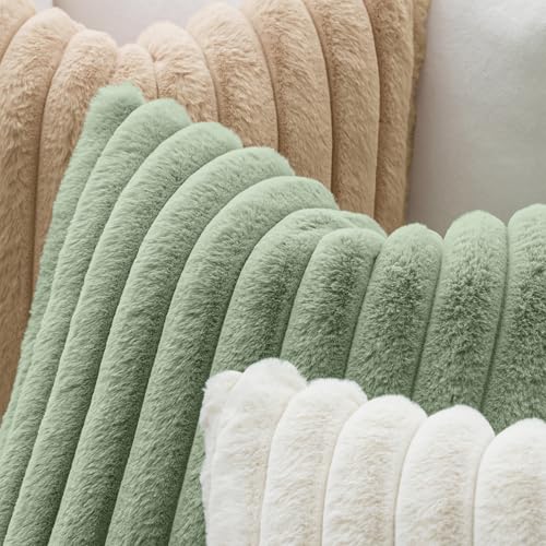 MIULEE Faux Fur Lumbar Throw Pillow Covers 12x20 Set of 2 Sage Green - color: Sage Green, size: 20" x 12" (Pack of 2)