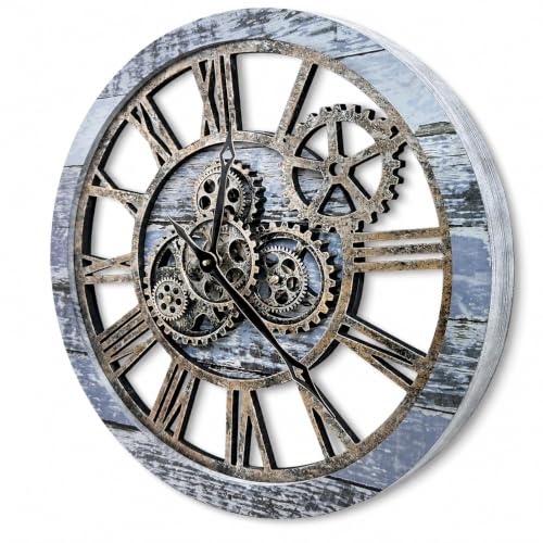 The B-Style Large Wall Clock 24 inch Aqua Green | Moving Gear/Oversized Vintage Farmhouse/Living Room Decor/Rustic Industrial/Wood Clock/Housing Warming Gifts - color: Aqua Green, size: 24 inch (60 cm)