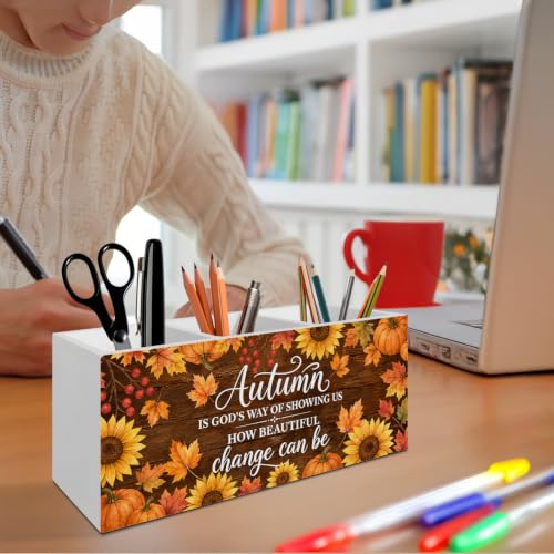 Christian Fall Pumpkin Pen Pencil Holder Organizer for Desk - color: Fall 01