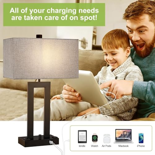 22" Table Lamps for Bedroom, Modern Bedside Lamps with Charging Ports - color: Gray