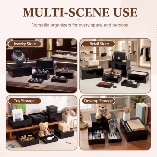 Leinuosen 7 Pcs Large Acrylic Buffet Risers, 8-14" Rectangle, Black - color: Black, size: 8" to 14", style: Rectangle