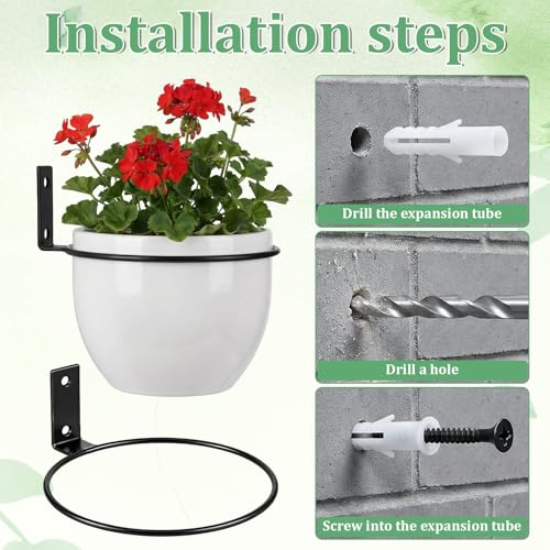 12 Pack 6 Inch Wall Plant Holder, Indoor Metal Plant Hanger Wall Mount Plant Holder Flower Pot Holder Ring, Black