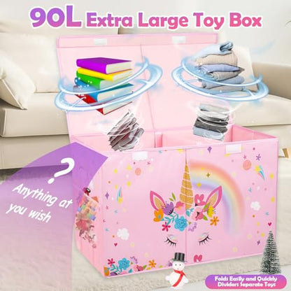 Large Toy Box, Sturdy Kids Storage Organizer for Boys Girls, 25"x13"x16" - color: Large Pink