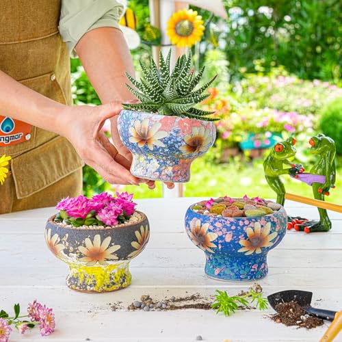 Sungmor Small Succulent Planters Set of 3, Beautiful Hand Crafted Ceramic Plant Pots Cute Cactus Pot, 4.9 Inch Flower Pots for Indoor Plants with Drainage, Desktop Windowsill Home Office Decor Pots - color: Style-g (Dia.: 4.9inch & H: 3.5inch)