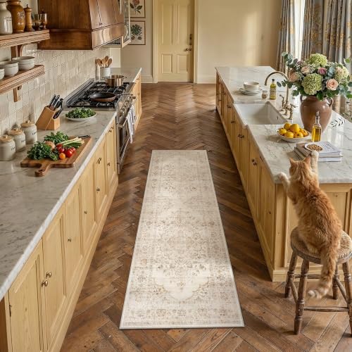 2x6 Beige Washable Neutral Runner Rug Hallway - color: Neutral | Beige, size: 2' x 6' (Runner)