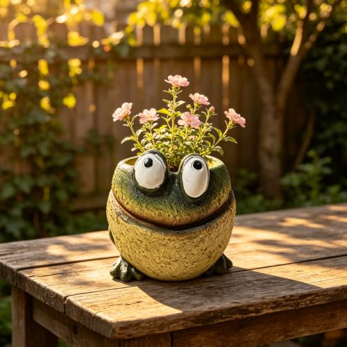 Cute Frog Resin Succulent Planter with Drainage Hole Garden Desk Decor Gift - color: B04-frog