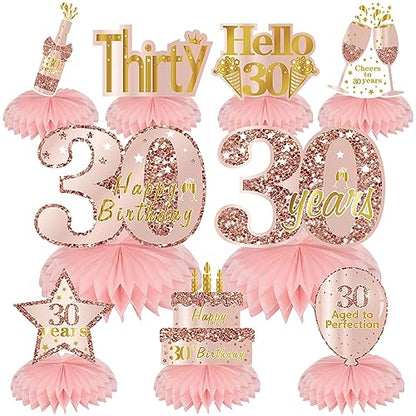 Turypaty Happy 30th Birthday Honeycomb Table Centerpieces Decorations Women - style: Pink Rose Gold 30th