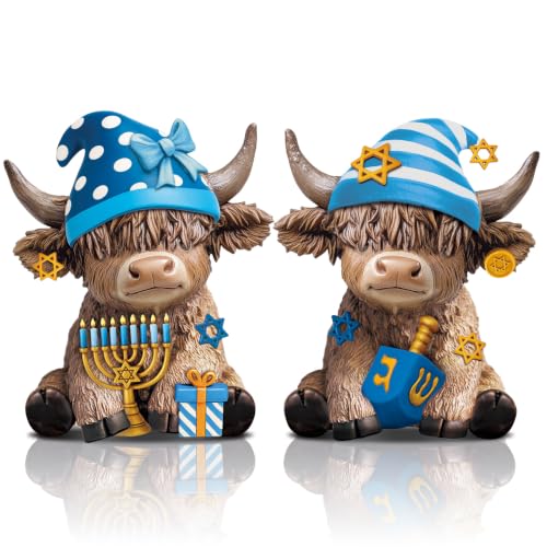 Karenhi 2 Pcs Highland Cow Figurines Resin, Hanukkah Decor for Home Desk - style: Hanukkah