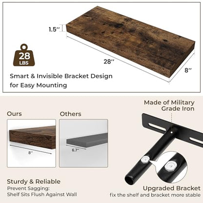 RICHFOCUS Bathroom Floating Shelves for Wall 2Pack|Rustic Brown|28" L - color: Rustic Brown, size: 28"L x 8"D, Set of 2