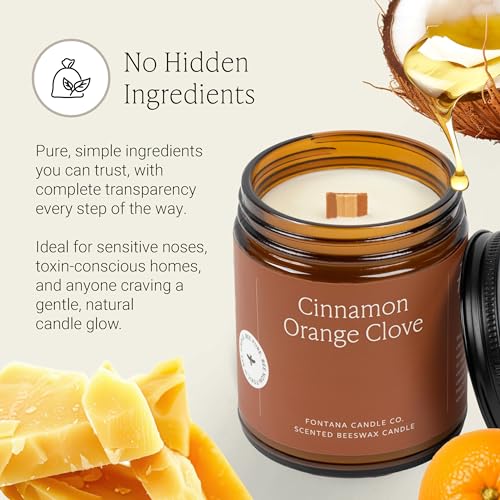 Fontana Candle Co Wood Wick Beeswax Candle, Cinnamon Orange Clove