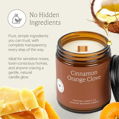 Fontana Candle Co Wood Wick Beeswax Candle, Cinnamon Orange Clove