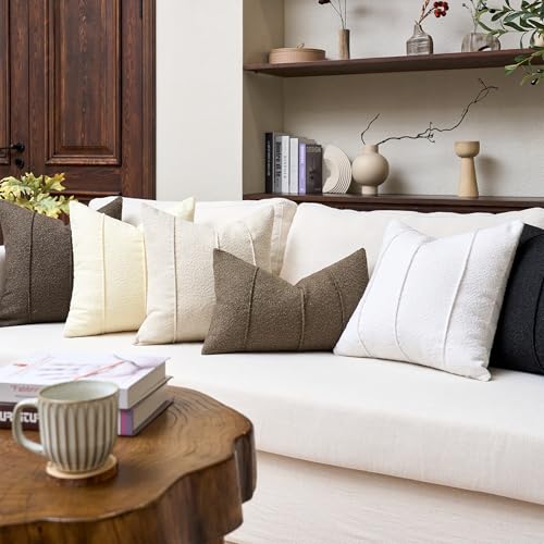 Textured Boucle Throw Pillow Covers 24x24 Inch Set of 2 Beige - color: Beige, size: 24" x 24" (Pack of 2)