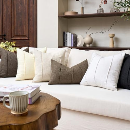 Textured Boucle Throw Pillow Covers 24x24 Inch Set of 2 Beige - color: Beige, size: 24" x 24" (Pack of 2)
