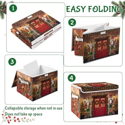 Briwooody Christmas Nutcracker Storage Bin with Lid and Carrying Handle Red Christmas Storage Box Large Xmas Nutcracker Decorative Collapsible Container Basket for Organizing Closet Home Bedroom Gift - style: Nutcracker
