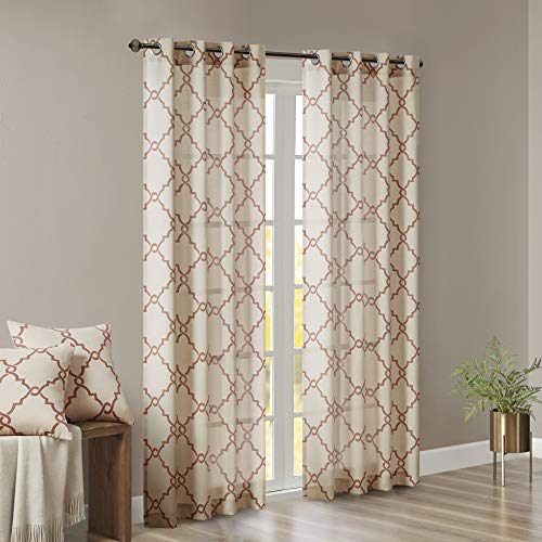 Madison Park Fretwork Print Window Curtain 1 Panel, 50x63 Beige/Spice - color: Spice, size: 50"W x 63"L (Pack of 1)