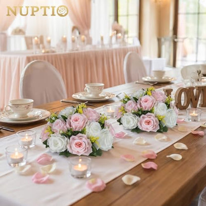 NUPTIO Flower Ball Centerpieces for Tables: Pink & White Artificial Rose - color: Light Pink & Pure White, size: 2 Pcs