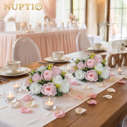 NUPTIO Flower Ball Centerpieces for Tables: Pink & White Artificial Rose - color: Light Pink & Pure White, size: 2 Pcs