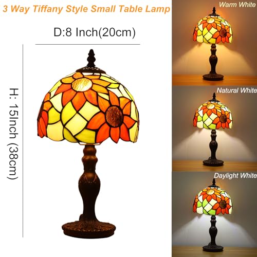 Tiffany Small Table Lamp Sunflower 3-Way Color Temperatures Stained Glass Table Lamps for Living Room Bedroom Bedside Nightstand Night Light Home Office Desk Lamp W/LED Bulb 8X8X15Inch - color: Sunflower