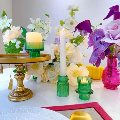 Glass Candlestick Holders, Taper Candle Holders, Set of 3, Green - color: Green, size: 3 PCS