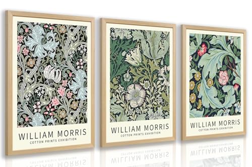 IAFWZX Wood Framed Sage Green William Morris Wall Art Set of 3, 12x16 in | Morris Green Botanical Wall Decor, Vintage Floral Art Prints, Boho Farmhouse Gallery Decor Gift for Cottagecore Lovers - color: WilliamGreenFlowers(Wood), size: 16"L x 12"W