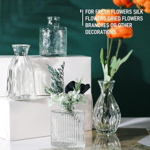 Glass Bud Vases, 4 Pcs Small Flower Vase for Party Table Mini Decorations
