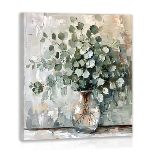 Hianan Wrapped Canvas Farmhouse Sage Eucalyptus Leaf Wall Art 20x20 in - color: Eucalyptus(Light), size: 20"L x 20"W