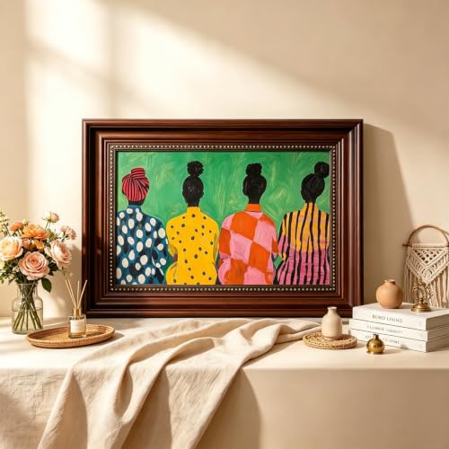 Dark Brown Framed African American Women Canvas Wall Art 9x11 in - color: Colorful Women, size: 11"L x 9"W