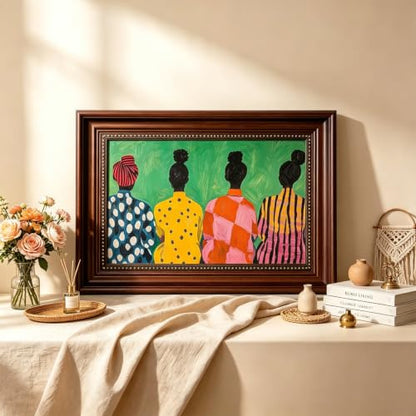 Dark Brown Framed African American Women Canvas Wall Art 9x11 in - color: Colorful Women, size: 11"L x 9"W