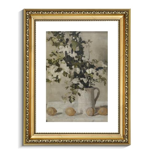 VIYYIEA Vintage Gold Framed Botanical Wall Art, Bedroom Bathroom Flowers and Lemons Decor, Canvas Prints, Antique Still Life Paintings Kitchen Farmhouse Cottage Decoration,11x14 Inch - color: Flowers and Lemons, size: 14"L x 11"W